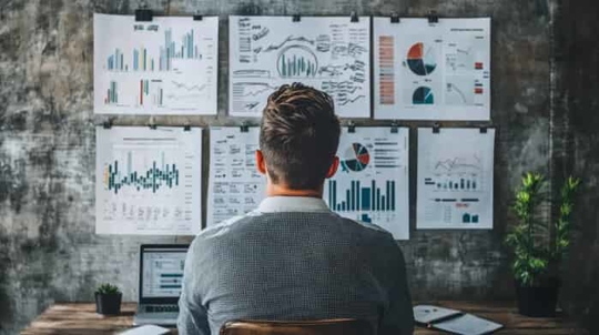 Man looking at financial charts