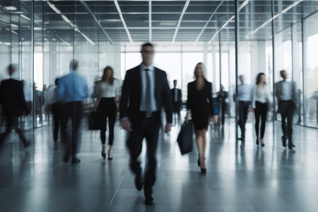 image of business people waling in a building